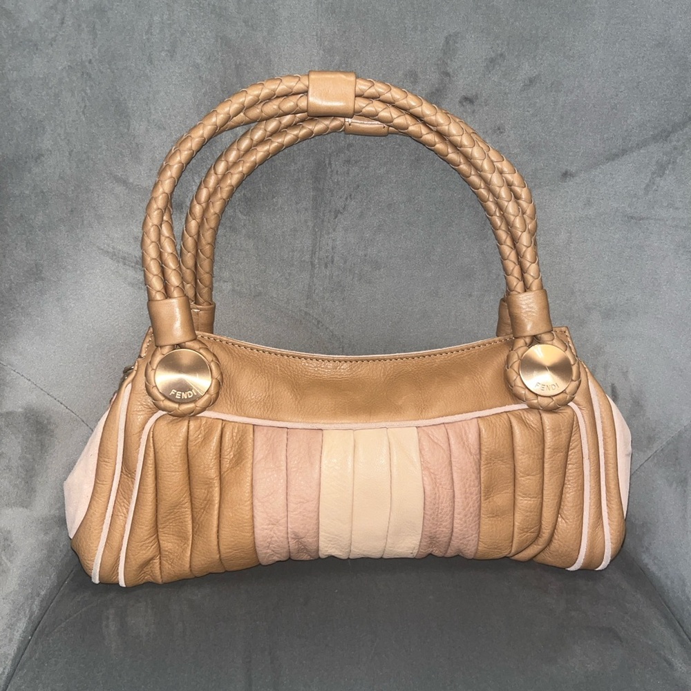 Auth Fendi beige tan blush pink leather bag
